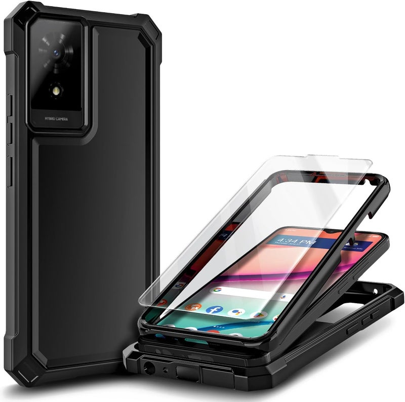 WDHD Compatible with TCL K24 & K23 & TCL 50 LE Phone Case Black | Full-Body Protective Shockproof Rugged Bumper Cover with Screen Protector, Raised Corners Drop Protection - Image 1